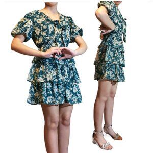 NEW Mimi Chica Green & White Floral Vintage Type Home Coming Puff Dress SZ M